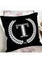 Black and White Wreathed Letter T Special Design Digital Printed Pillow Cushion Cover - 2