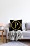 Double Sided Black Background Gold Leaf Framed Letter P Special Design Raschel Knitted Pillow Throw Pillow Cover - 2
