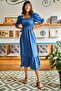 Women's Indigo Elastic Square Collar Bodrum Dress ELB-19001557 - 4