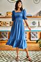 Women's Indigo Elastic Square Collar Bodrum Dress ELB-19001557 - 5