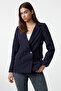 Dark Navy Regular Lined Double Breasted Woven Blazer Jacket Twoss21Ce0107 - 3