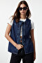 Dark Blue Front Tie Oversize Denim Vest Twoaw25Ye00063