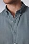 Men's Slim Fit Slim Fit Short Sleeve 100% Cotton Linen Texture Button Collar Gray Shirt - 4
