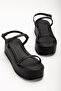 861-1027 Black Wedge Heel Women's Sandals - 5