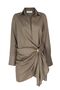 Libari Khaki Green Linen Shirt Dress