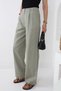 Women's Linen Pants with Elastic Waist, Green Palazzo Pants 51016 - 4