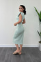 Gathered Pencil Dress with Combed Cotton Fabric Shoulder Detail - GREEN - 5