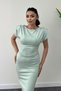 Gathered Pencil Dress with Combed Cotton Fabric Shoulder Detail - GREEN - 4