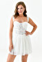 Women's white lined tulle fabric chest supported guipure and backless strap mini dress 105 - 5