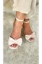Beige Blunt Toe Bow and Ankle Strap Casual Evening Dress Shoes - 7065 - 8
