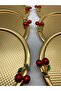 6-Piece Cherry Round Gold Tea and Coffee Presentation Tray, Decorative Serving Tray 22cm for One Person
