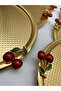 6-Piece Cherry Round Gold Tea and Coffee Presentation Tray, Decorative Serving Tray 22cm for One Person - 3