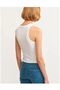 Women's White Ribbed Halter Collar Knitted Tank Top - 3