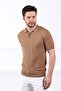 Camel Polo Collar Zippered 100% Cotton Men's Knitwear T-shirt - 4