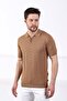 Camel Polo Collar Zippered 100% Cotton Men's Knitwear T-shirt - 5