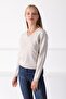 Women's Light Beige V-Neck Knitwear Sweater