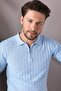 Blue Polo Collar Zippered 100% Cotton Men's Knitwear T-shirt - 4