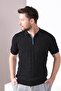 Black Polo Collar Zippered 100% Cotton Men's Knitwear T-shirt - 5