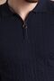 Navy Blue Polo Collar Zippered 100% Cotton Men's Knitwear T-shirt - 6