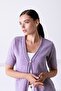 Women's Purple V-Neck Single Button Knitwear Cardigan - 2