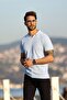 A.blue/white Eyelet Patterned Polo Collar 100% Cotton Men's Knitwear T-shirt