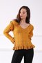 Women's Gold V-Neck Sleeve Frilly Cotton Knitwear Sweater - 4