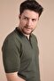 Khaki Polo Collar Zippered 100% Cotton Men's Knitwear T-shirt - 6
