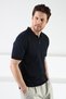 Navy Blue Zippered Polo Collar 100% Cotton Men's Knitwear T-shirt - 3