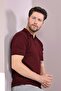 Claret Red Polo Collar Zippered 100% Cotton Men's Knitwear T-shirt - 6