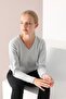 Women's Light Gray V-Neck Knitwear Sweater - 2