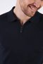 Navy Blue Zippered Polo Collar 100% Cotton Men's Knitwear T-shirt - 4
