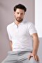 White Polo Collar Zippered 100% Cotton Men's Knitwear T-shirt - 7