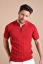 Red Polo Collar Zippered 100% Cotton Men's Knitwear T-shirt - 5