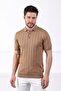 Camel Polo Neck Corded 100% Cotton Men's Knitwear T-Shirt - 3