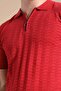 Red Polo Collar Zippered 100% Cotton Men's Knitwear T-shirt - 6