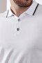 White/beige Collar Stripe Buttoned 100% Cotton Men's Knitwear T-shirt - 2