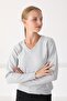 Women's Light Gray V-Neck Knitwear Sweater - 4