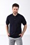 Navy Blue Polo Collar Solid Color 100% Cotton Men's Knitwear T-shirt 4178-kg - 4