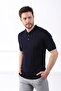 Navy Blue Polo Collar Ribbed 100% Cotton Men's Knitwear T-shirt - 5