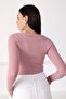 Women's Pink Square Collar Long Sleeve Knitwear Sweater - 6