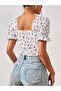 Women's white cherry print ruched blouse - 3