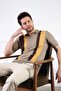 Beige Buttoned Polo Collar 100% Cotton Men's Knitwear T-shirt