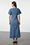 Mavi Dikiş Detaylı V Yaka Maxi Denim Elbise TWOAW25EL00088 - 5