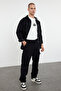 Siyah Kargo Cepli Baggy Kalıp %100 Pamuklu Gabardin Rahat Pantolon TMNSS24PL00021 - 4