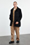 Black Men's Regular Fit Winter Wool Blend Winter Cashmere Coat Tmnaw25Kb00002 - 3
