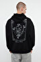Siyah Oversize/Geniş Kesim Kapüşonlu Çiçek Baskılı İçi Polar/Sıcak Tutan Sweatshirt TMNAW24SW00100 - 5