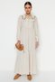 Cream Embroidered Detail Linen-Look Woven Dress TCTSS23EB00257 - 3