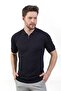 Navy Blue Polo Collar Zippered 100% Cotton Men's Knitwear T-shirt - 4