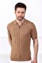 Camel Polo Collar Zippered 100% Cotton Men's Knitwear T-shirt