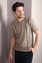 Beige Zippered Polo Collar 100% Cotton Men's Knitwear T-Shirt